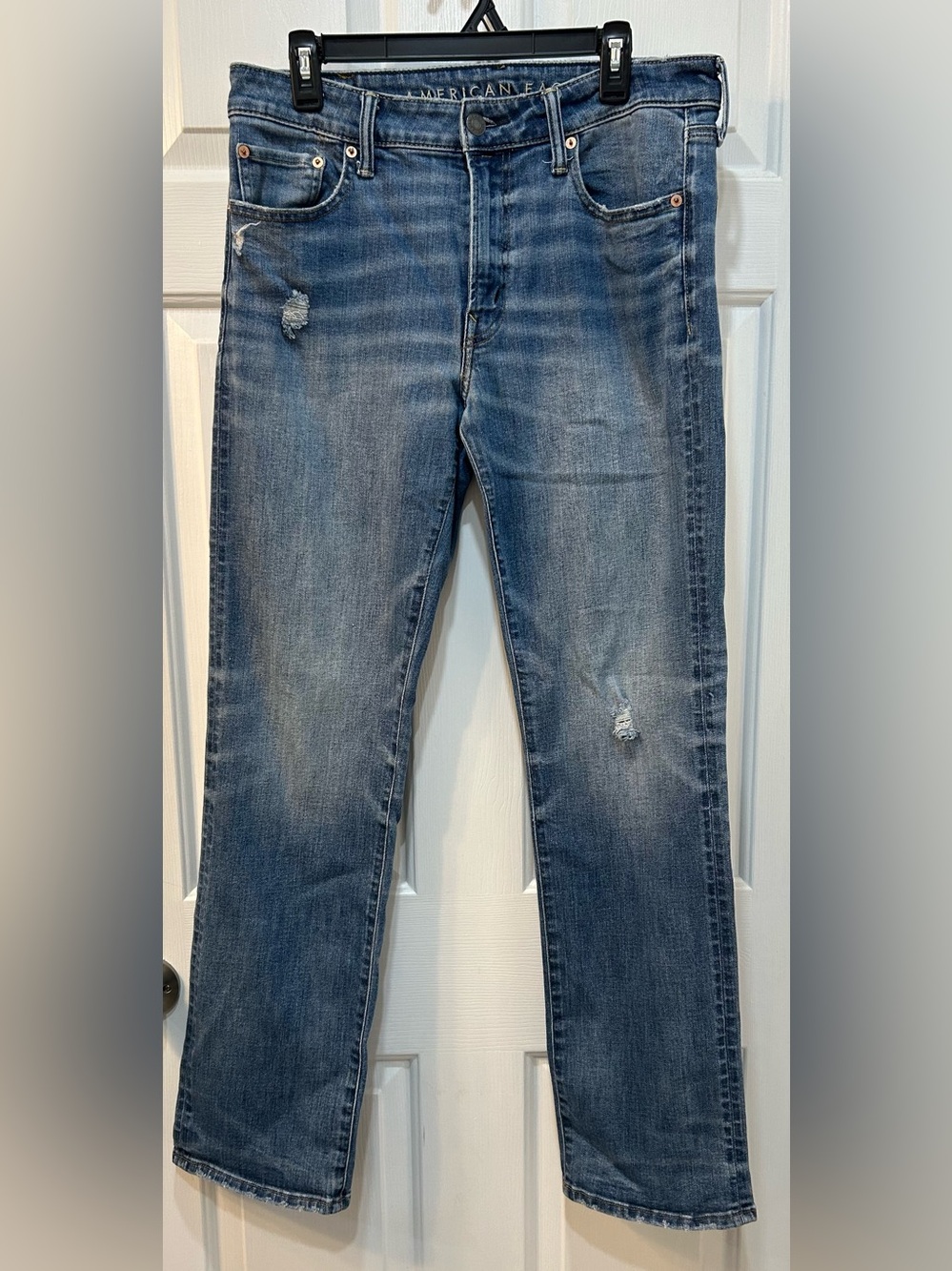 American Eagle Jeans Men 33x34 Original Straight Light Whiskers Airflex Stretch